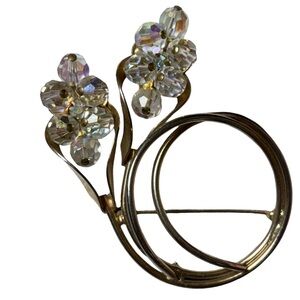 MCM Aurora Borealis Crystal Floral Gold Tone Brooch